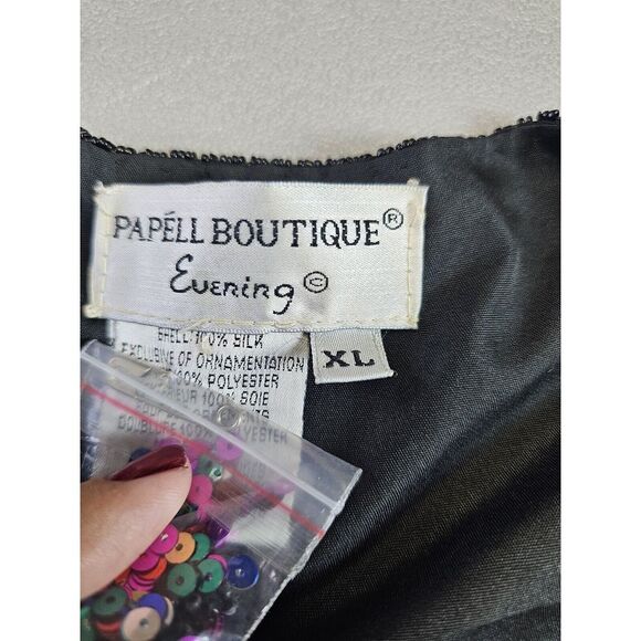 VTG Pappell Boutique XL Silk Black Jacket Multicolor‎ Sequins Holiday Party NYE - Picture 6 of 9